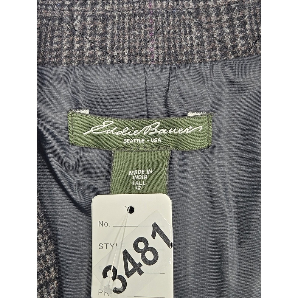 Eddie Bauer Womens Glen Plaid Wool Blend Blazer Jacket Purple Gray Size 12 Tall - Picture 10 of 11